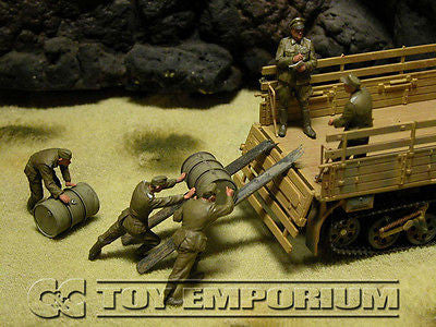 "BRAND NEW" Custom Built - Hand Painted & Weathered 1:35 WWII DAK German Soldiers "Loading Fuel Drums" Soldier Set (5 Figure Set)