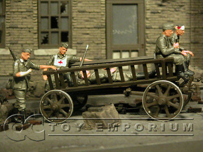 "BRAND NEW" Custom Built & Hand Painted 1:35 WWII German Wooden Cart w/ 5 Soldiers