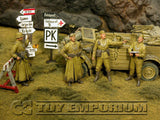 "BRAND NEW" Custom Built - Hand Painted & Weathered 1:35 WWII German DAK "Feldgendarmerie + 2 Authentic Wooden Sign Posts" Soldier Set (4 Figure Set)