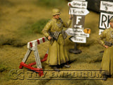 "BRAND NEW" Custom Built - Hand Painted & Weathered 1:35 WWII German DAK "Feldgendarmerie + 2 Authentic Wooden Sign Posts" Soldier Set (4 Figure Set)