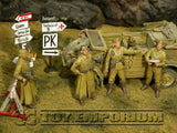 "BRAND NEW" Custom Built - Hand Painted & Weathered 1:35 WWII German DAK "Feldgendarmerie + 2 Authentic Wooden Sign Posts" Soldier Set (4 Figure Set)