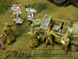 "BRAND NEW" Custom Built - Hand Painted & Weathered 1:35 WWII German DAK "Feldgendarmerie + 2 Authentic Wooden Sign Posts" Soldier Set (4 Figure Set)