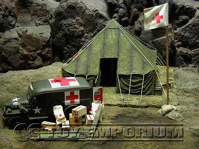 "RETIRED & BRAND NEW" Build-a-Rama 1:32 Scale Hand Painted WWII Field Hospital Flag Pole Set