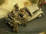 "BRAND NEW" Custom Built - Hand Painted & Weathered 1:35 WWII Deluxe German "Rommel's Staff Car" Set With 8 Figures
