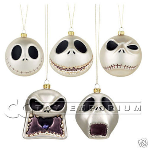 Very RARE & SOLD OUT "Disney Exclusive" Nightmare Before Christmas Hand Blown Mercury Glass Ornament Set (5) MINT In MINT Box