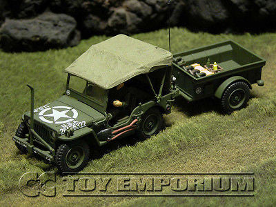 "RETIRED" Forces Of Valor 1:32 Scale WWII US Willy's Jeep & Trailer - Normandy 1944'
