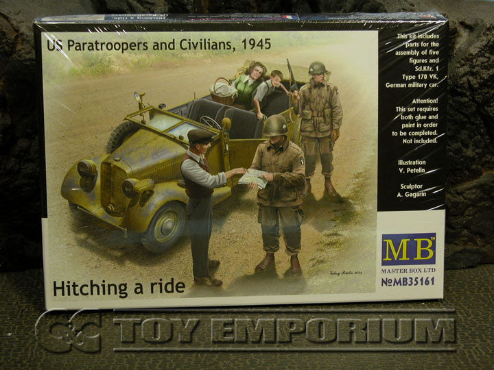 "BRAND NEW" Master Box Models 1:35 Scale Deluxe WWII "US Paratroopers, Civilians & Vehicle - Hitching A Ride" Model Kit