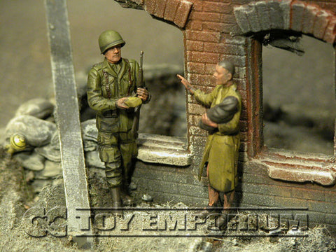 "BRAND NEW" Custom Built - Hand Painted & Weathered 1:35 WWII US "101st Paratrooper & Woman With Baby, France, 1944" Soldier Set (2 Figure Set)