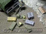 "RETIRED & BRAND NEW" Build-a-Rama 1:32 Hand Painted WWII Deluxe Crate, Gear & Box Set (7 Piece Set)