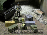 "RETIRED & BRAND NEW" Build-a-Rama 1:32 Hand Painted WWII Deluxe Crate, Gear & Box Set (7 Piece Set)